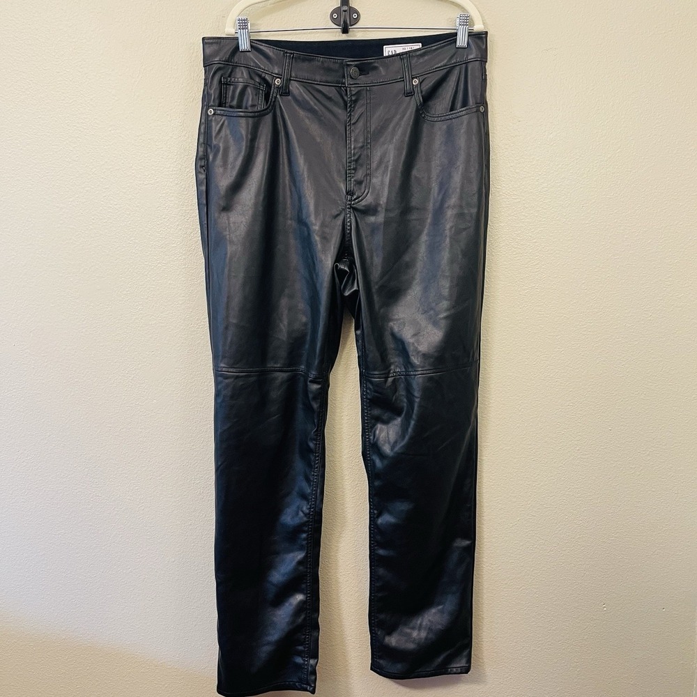 GAP Lined Faux Leather Pants Cheeky Straight Biker Baddie Goth  Sz 16/33 Tall‎